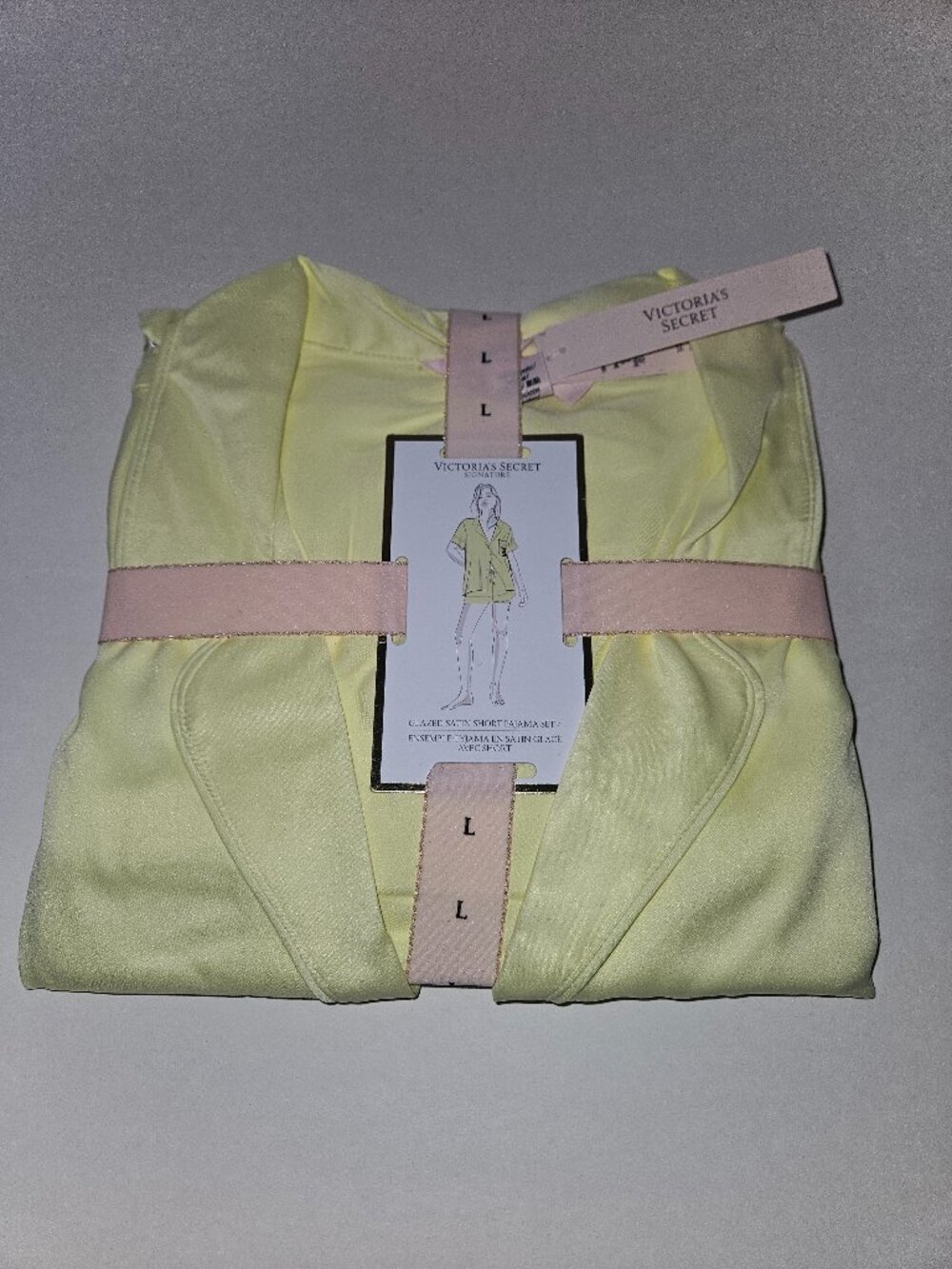 Victoria's Secret Satin Pajama Short Set Yellow with VS Logo size L or XL NWT